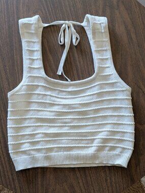 Flat White 100% Cotton Crop Tank with Back Tie
